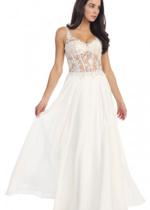 Chiffon Lace Beads Sexy Long Prom Dress